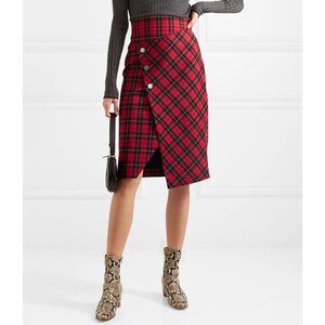 New Maje Janty Tartan Wrap Midi Skirt Red 38, 6 $295